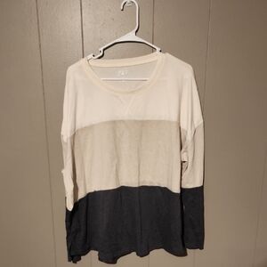 Maurices Colorblock Long Sleeve Top - Cream, Tan & Charcoal